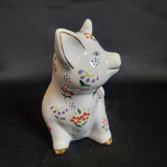 Vintage Formalities Baum Bros Pig Figurine Hand Painted Flowers Gold Trim Cottag - Picture 3 of 8